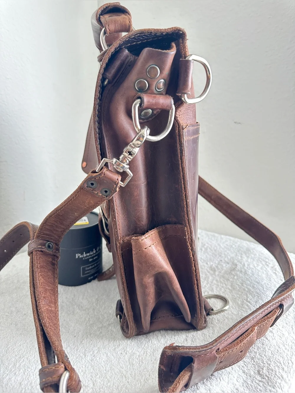 Saddleback Chestnut Leather Convertible Backpack Messenger Bag full grain